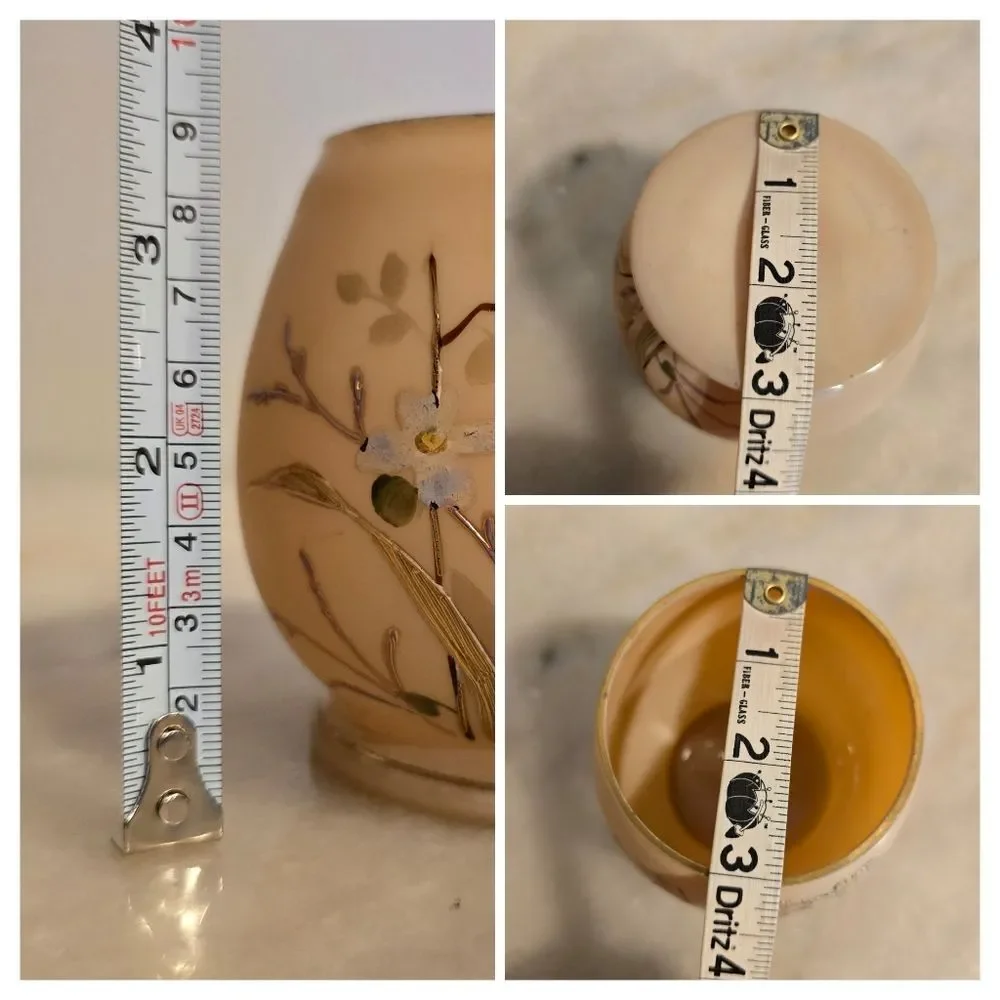 Vintage Enameled Glass Pastel Hand Painted Floral Vase - Picture 4 of 12
